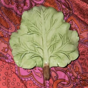 Midwest Cannon Falls Green Leaf Ceramic Spoon Rest Dish Taiwan 13631-7